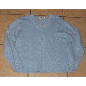 Sparkly Blue Sz Large Casual or Dress Lightweight Wool Blend Sweater DONG SEN
